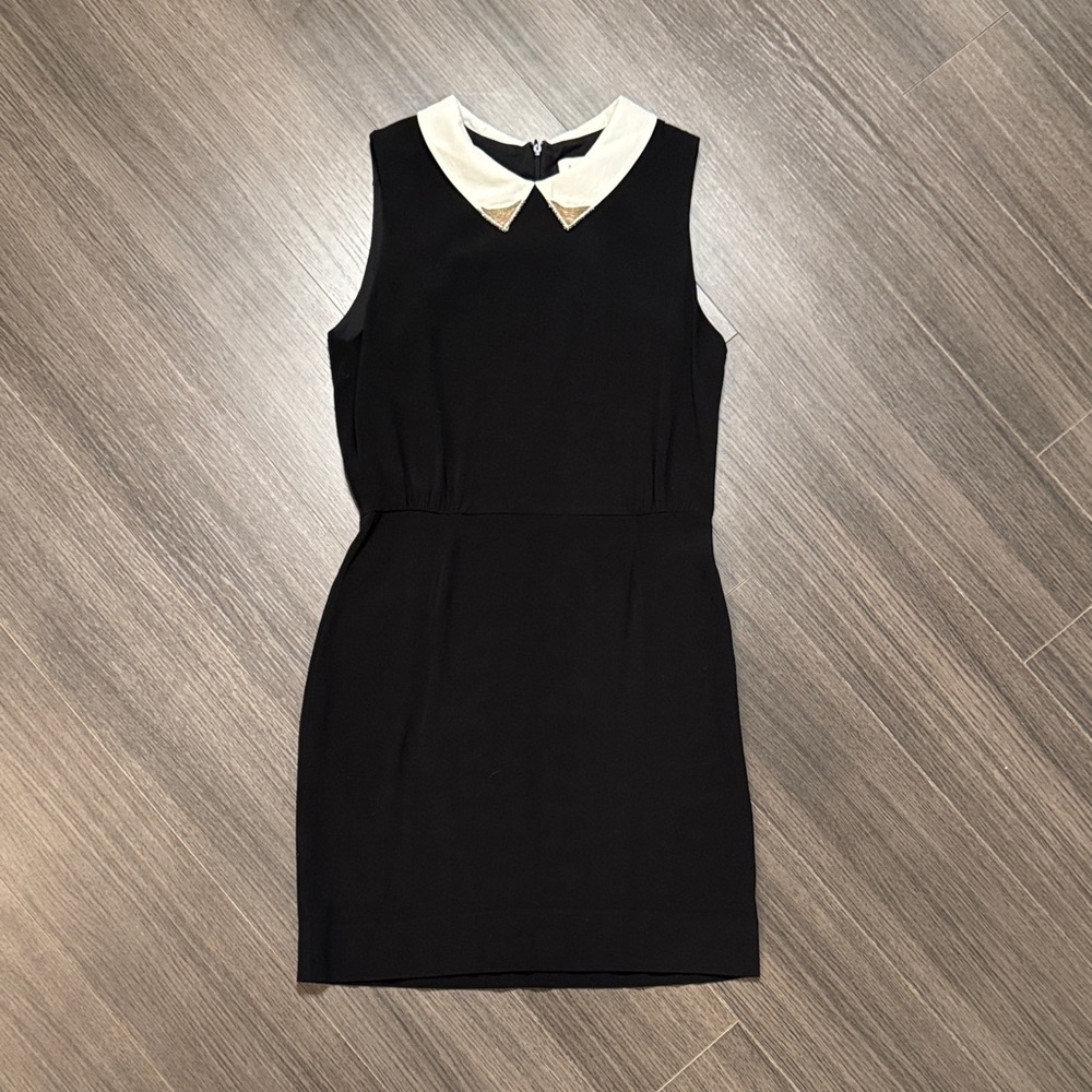SANDRO EUC Embellished Contrast Collar Mini Dress in Black Size 1